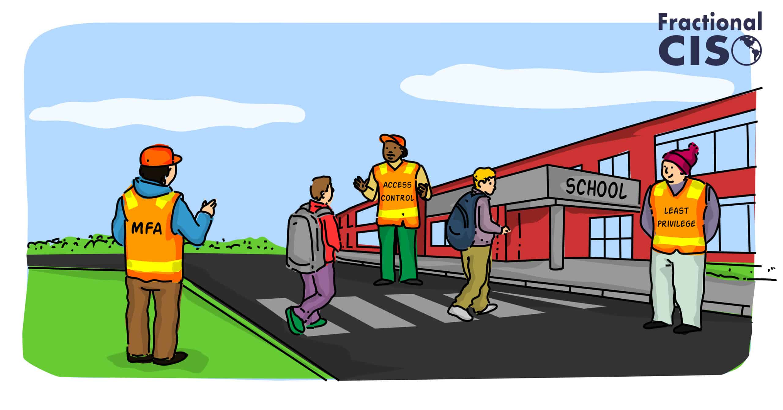 Kids walking into school escorted by Safety Patrol.